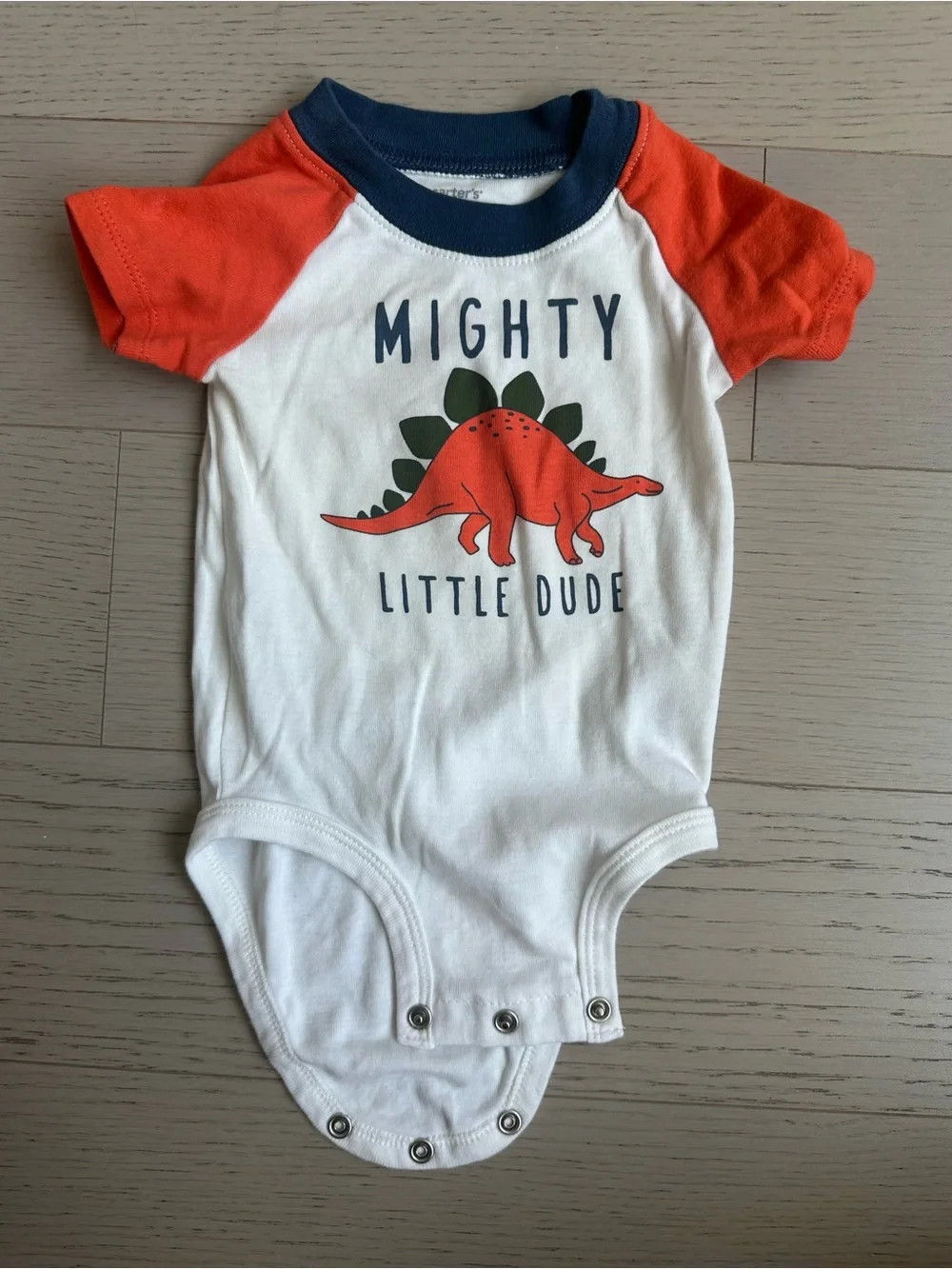 Carter's White and Orange Dino Graphic Bodysuit with Navy Trim